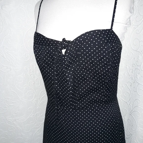 Reformation Retro Black White Polla Dot Tie Midi Dress 12 - Picture 2 of 6